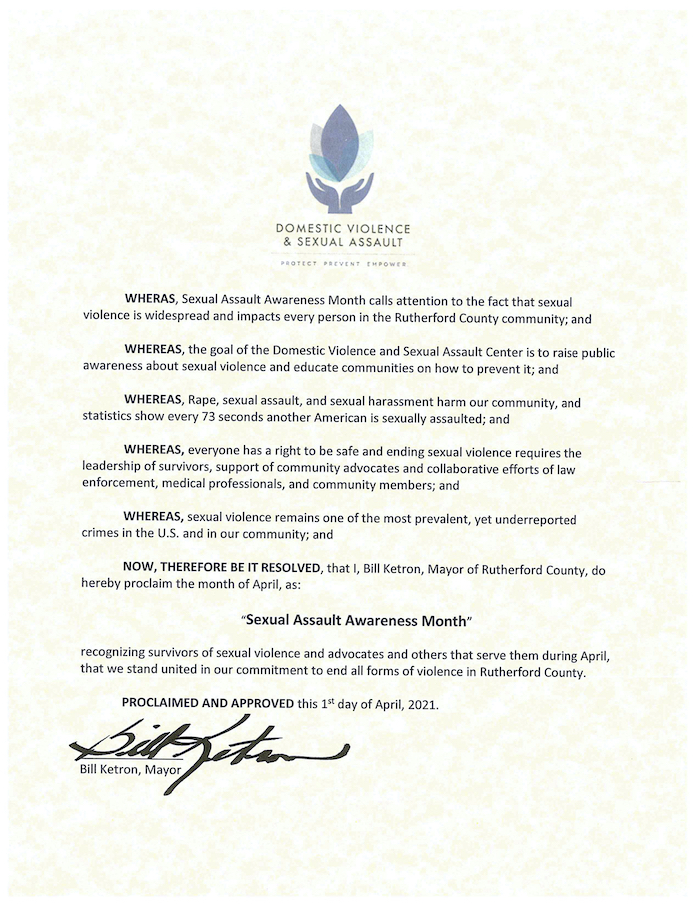 DVSAC Proclamation - Sexual Assault Awareness Month