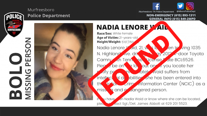 Missing Person Nadia Lenore Found