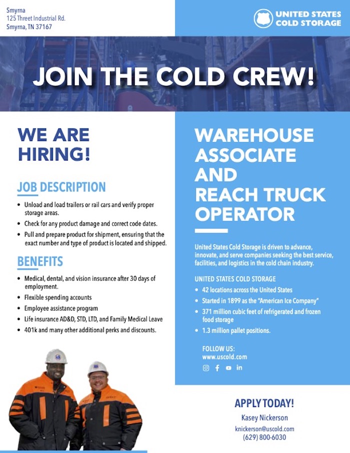 United States Cold Storage Now Hiring