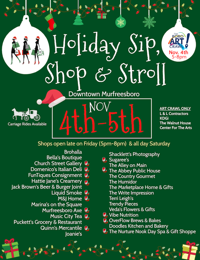 Holiday Sip Shop Stroll poster w Art Crawl 114-5