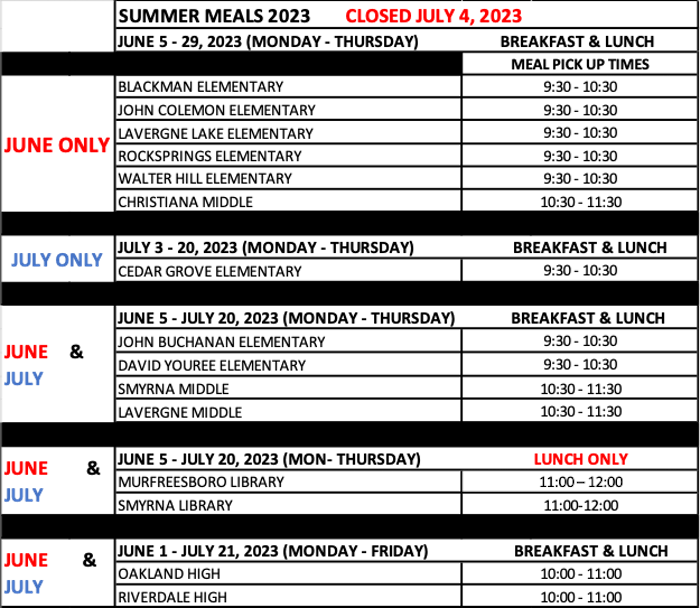 RCS Lunch Schedule