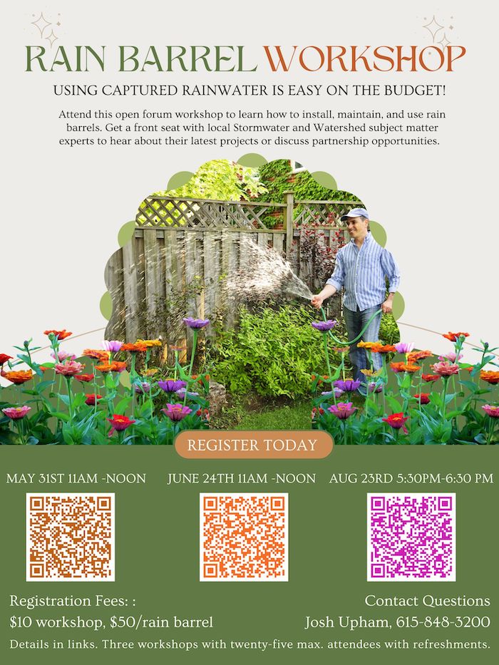 Nashville Water Resources hosting Rain Barrel Workshops Poster