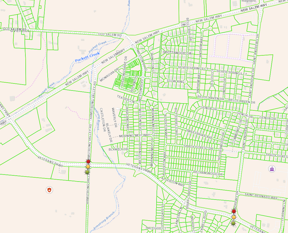 Map New Signals Veterans and St. Andrews and Veterans and Armstrong Valley,full operation Aug. 30