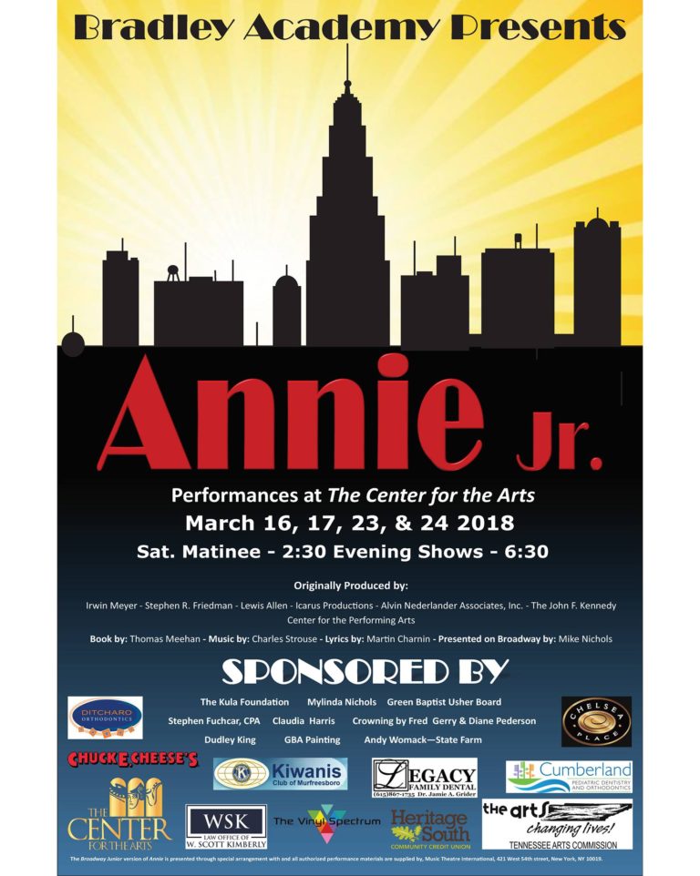 Bradley Academy presents Annie Jr. March 16,17, 23 & 24