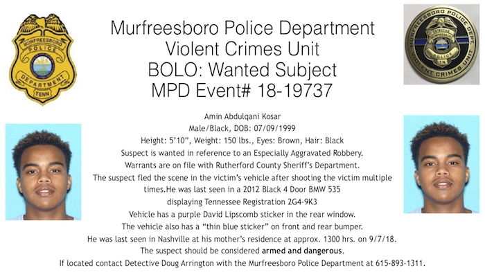 Subject wanted for especially aggravated robbery