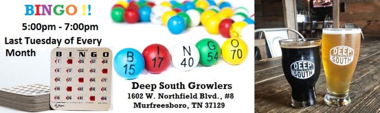 Bingo Night 5pm-7pm @ Deep South Growlers Craft Beer Taproom