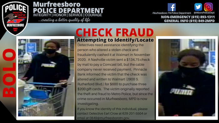 BOLO CHECK FRAUD CROW