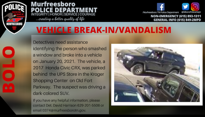 BOLO Vehicle Break-In