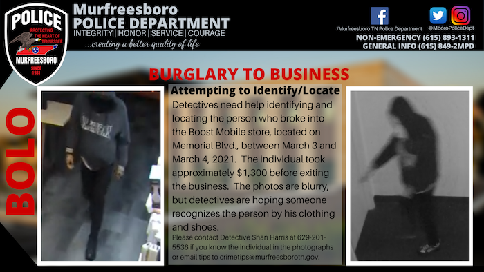 BOLO Boost Mobile Burglary