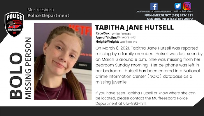 Missing Juvenile Tabitha Jane Hutsell