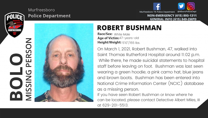 Missing Person Robert Bushman