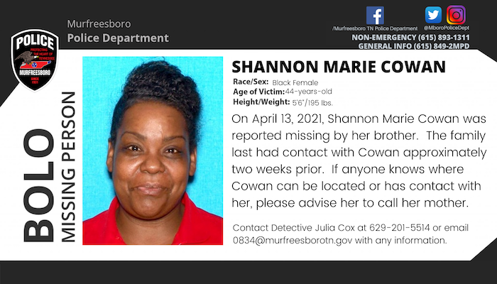 Missing Person Shannon Cowan