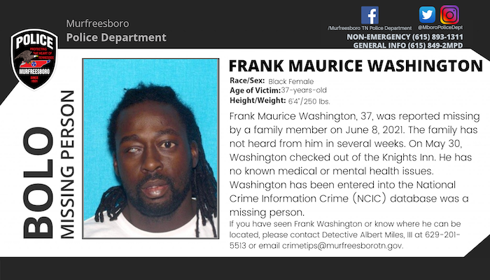 BOLO: Missing Person Frank Maurice Washington