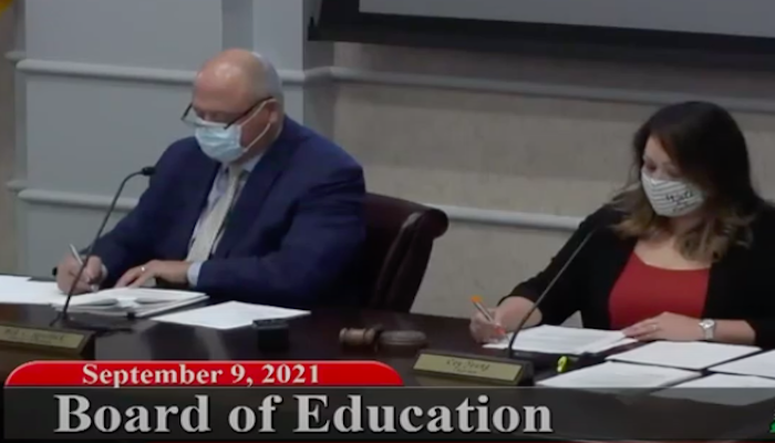 Director of Schools Bill Spurlock (L) and Tiffany Johnson (R) move on to the next item on the agenda moments after Johnson selected first woman to serve as chair of Rutherford County School Board