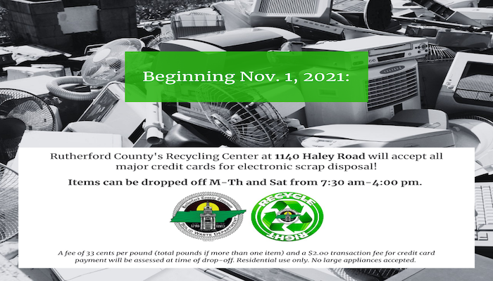 Rutherford County Haley Road Recycling Center Will Accept Credit Card Payments for Electronic Scrap