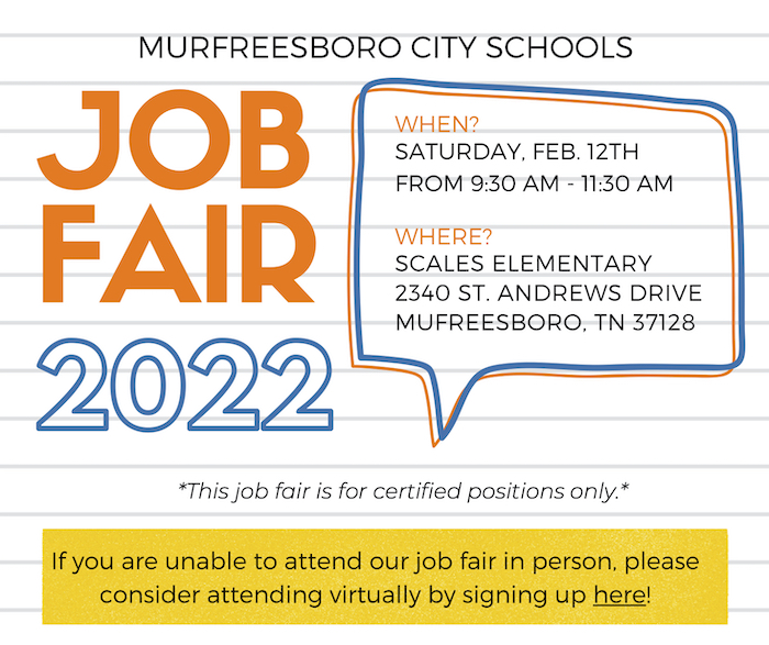 Nashville City Schools Job Fair In-Person and Virtual to be held February 12