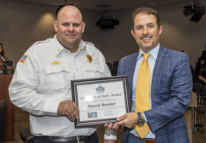Captain David Bricker and Mayor Shane McFarland