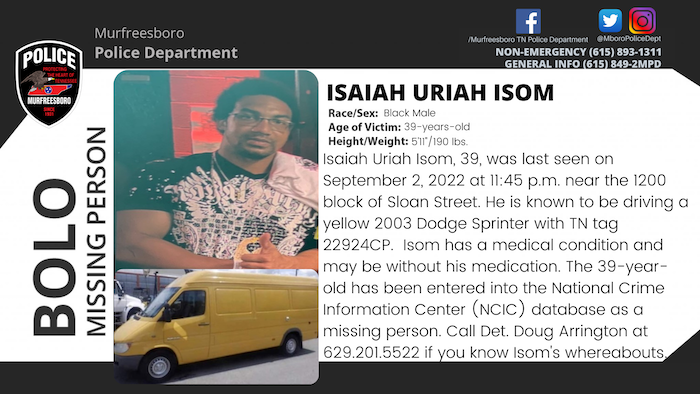 Missing Person BOLO: Isaiah Uriah Isom