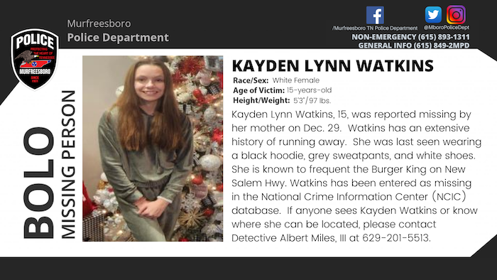 Missing Teen BOLO Kayden Lynn Watkins