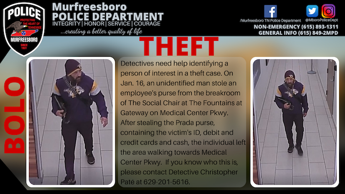 Person Wanted for Stolen Purse at The Social Chair
