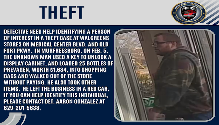 Person Wanted for Theft at Walgreens Stores on Medical Center Blvd