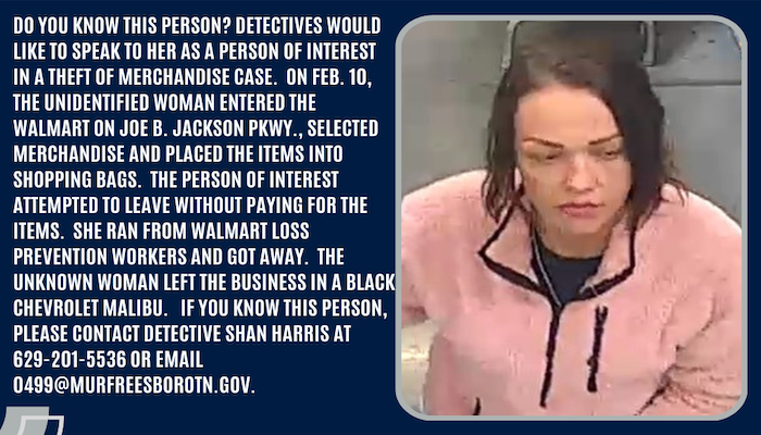 Person Wanted for Walmart Theft of Merchandise