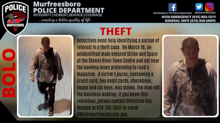 Person Wanted for Strike and Spare Theft
