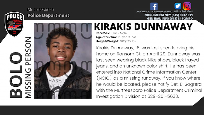 Missing Teen Kirakis Dunnaway