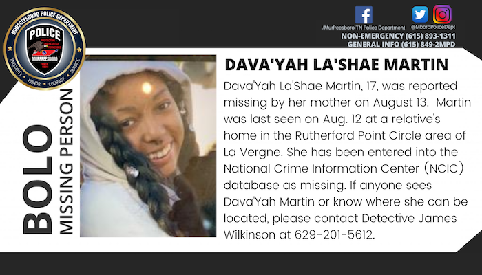 Missing Teen Dava’Yah La’Shae Martin