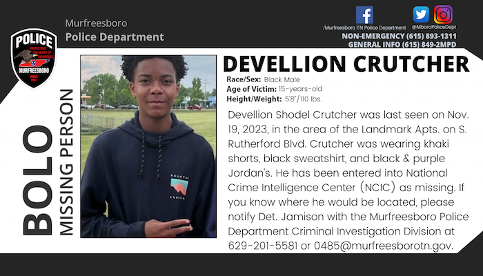 Missing Teen Devellion Shodel Crutcher