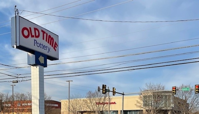 Goodbye Old Time Pottery Sign on River Rock Blvd