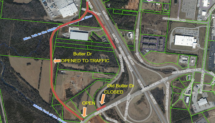 Butler Drive newly realigned now open to Traffic, Old Butler is closed to traffic from Joe B. Jackson Pkwy