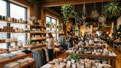 Interior of Open Invite, a collaborative makers retail house on Riverside Drive in East Nashville, with hand-poured candles, local apparel, and gifts on shelves
