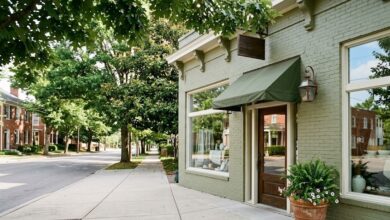 Independent neighborhood storefront on a city corner (illustrative)