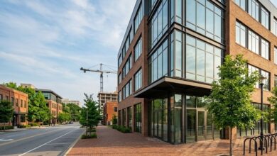 A glass-and-brick technology office building in a redeveloped Nashville district