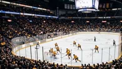 A packed NHL arena during a Nashville hockey game