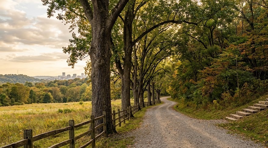 A deep-shade hardwood trail in a large county park (illustrative)