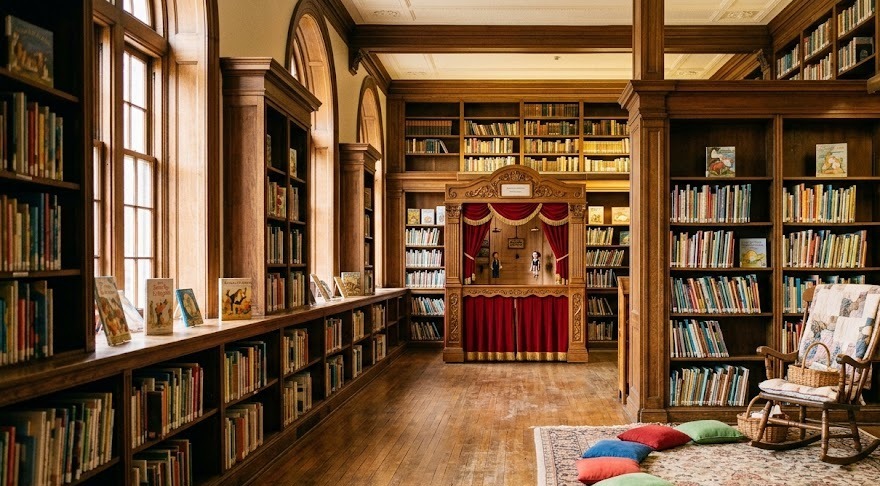 A children's story time room in a public library (illustrative)