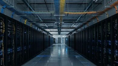 Rows of server racks inside a modern data center server hall (illustrative - not the proposed Fisk University facility)