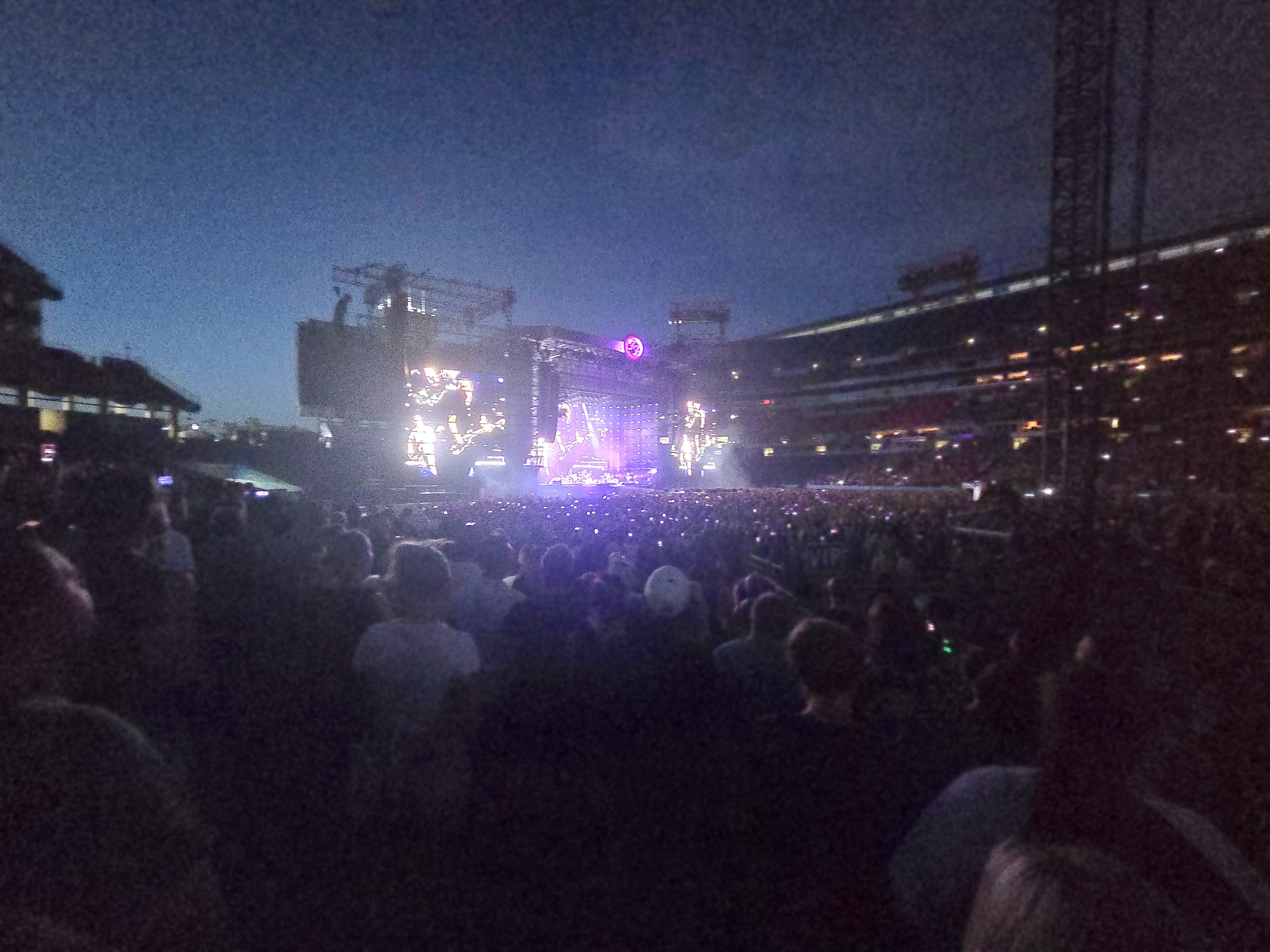 Foo Fighters play to a full Nissan Stadium at dusk during the last concert at the Nashville venue on August 15, 2026