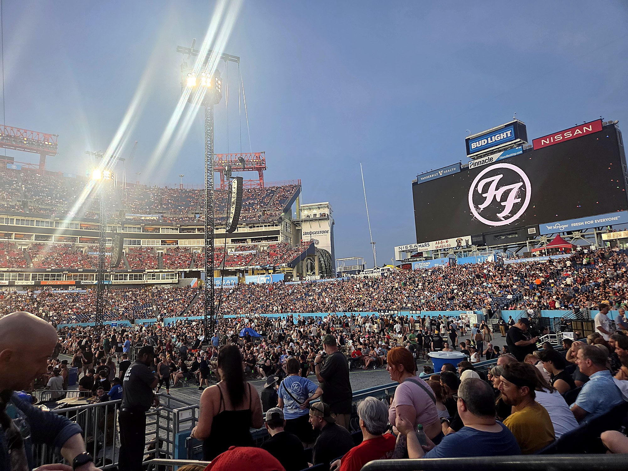 Packed crowd at Nissan Stadium in Nashville for the Foo Fighters Take Cover Tour on August 15, 2026, the final concert held at the venue