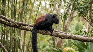 Red-backed bearded saki monkey on a branch in a Nashville Zoo habitat (illustrative)